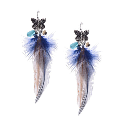 Bohemian Retro Mori Style Butterfly Shape Feather Long Earrings