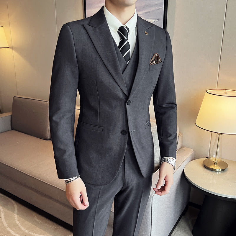 Three-piece Business Suits Slim Double Buckle Solid Color