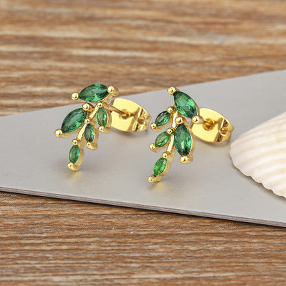 Green Leaf Zircon Earrings