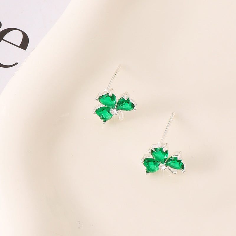 Crystal Heartclover Flower Earrings