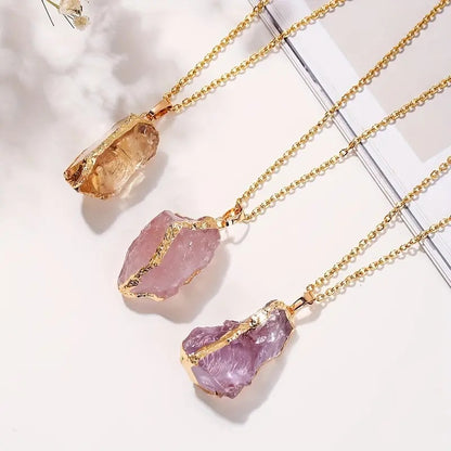 Natural Stone Irregular Crystal Electroplated Gilding Pendant