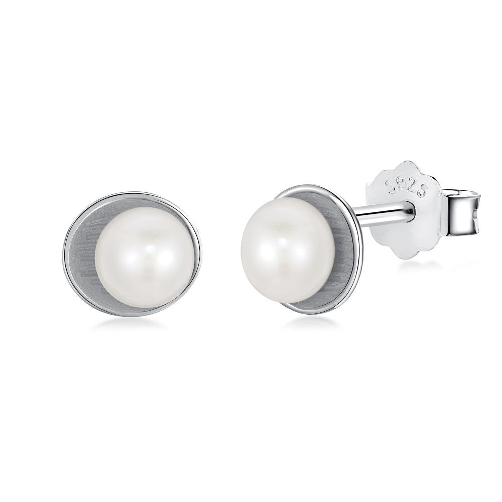 Silver Needle Freshwater Pearl Ear Studs