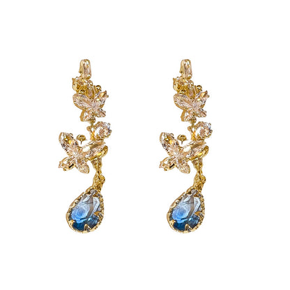 Zircon Butterfly Water Drop Earrings