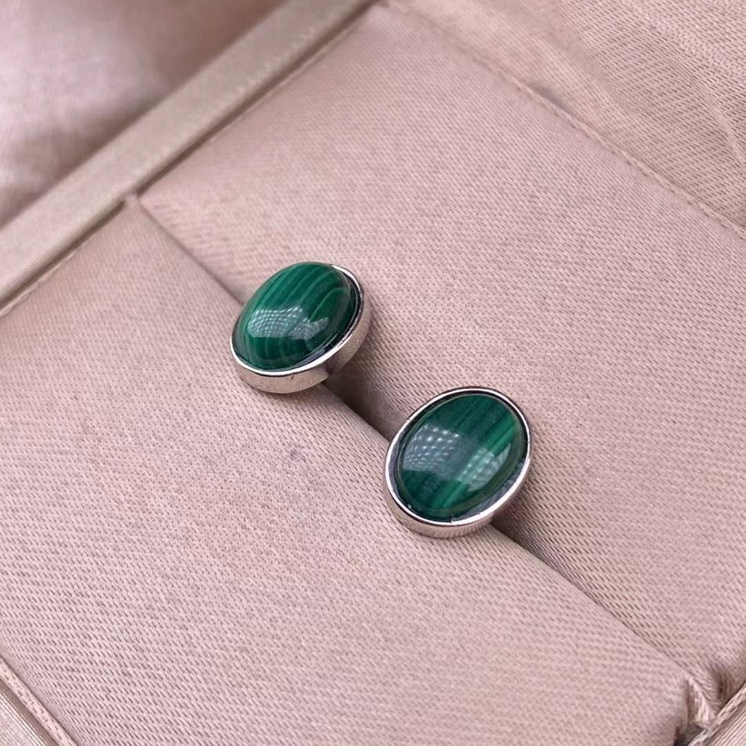 Malachite S925 Silver Inlaid Ornament Ear Studs