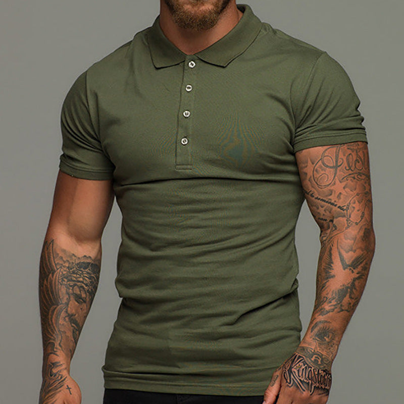 Solid Color Stand Collar Men's Casual Short Sleeve