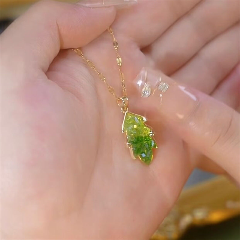 Green Crystal Leaf Necklaces