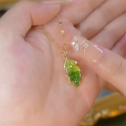 Green Crystal Leaf Necklaces