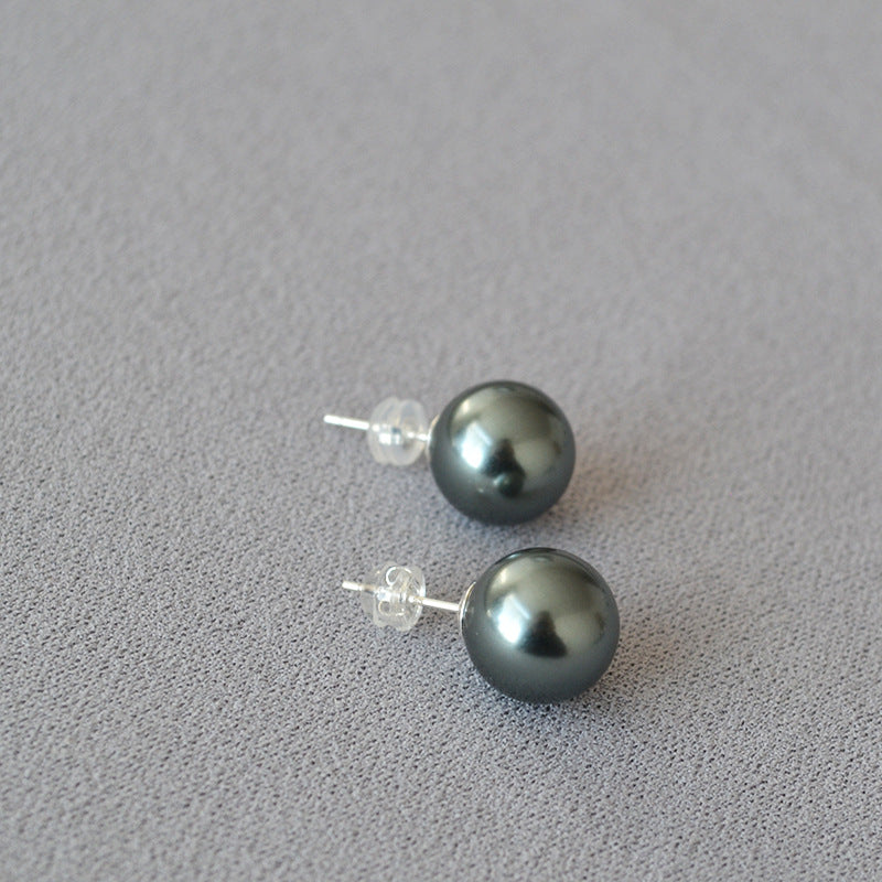 Circle Bright Bulb Pearl Silver Pin Earrings