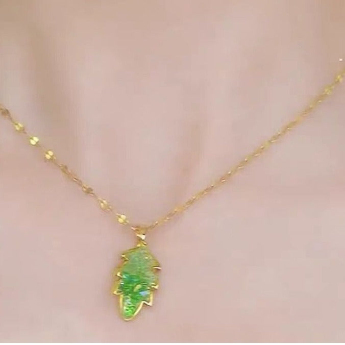 Green Crystal Leaf Necklaces