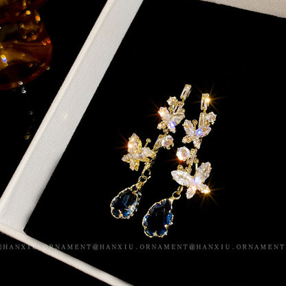 Zircon Butterfly Water Drop Earrings