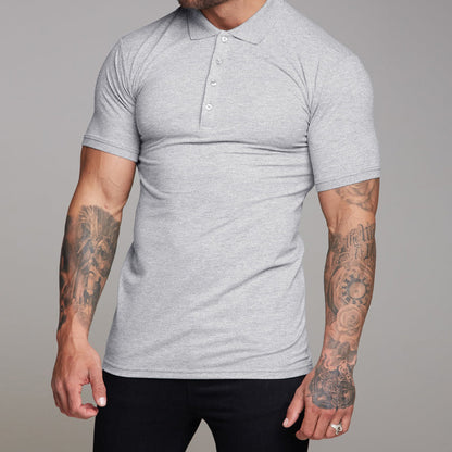 Solid Color Stand Collar Men's Casual Short Sleeve