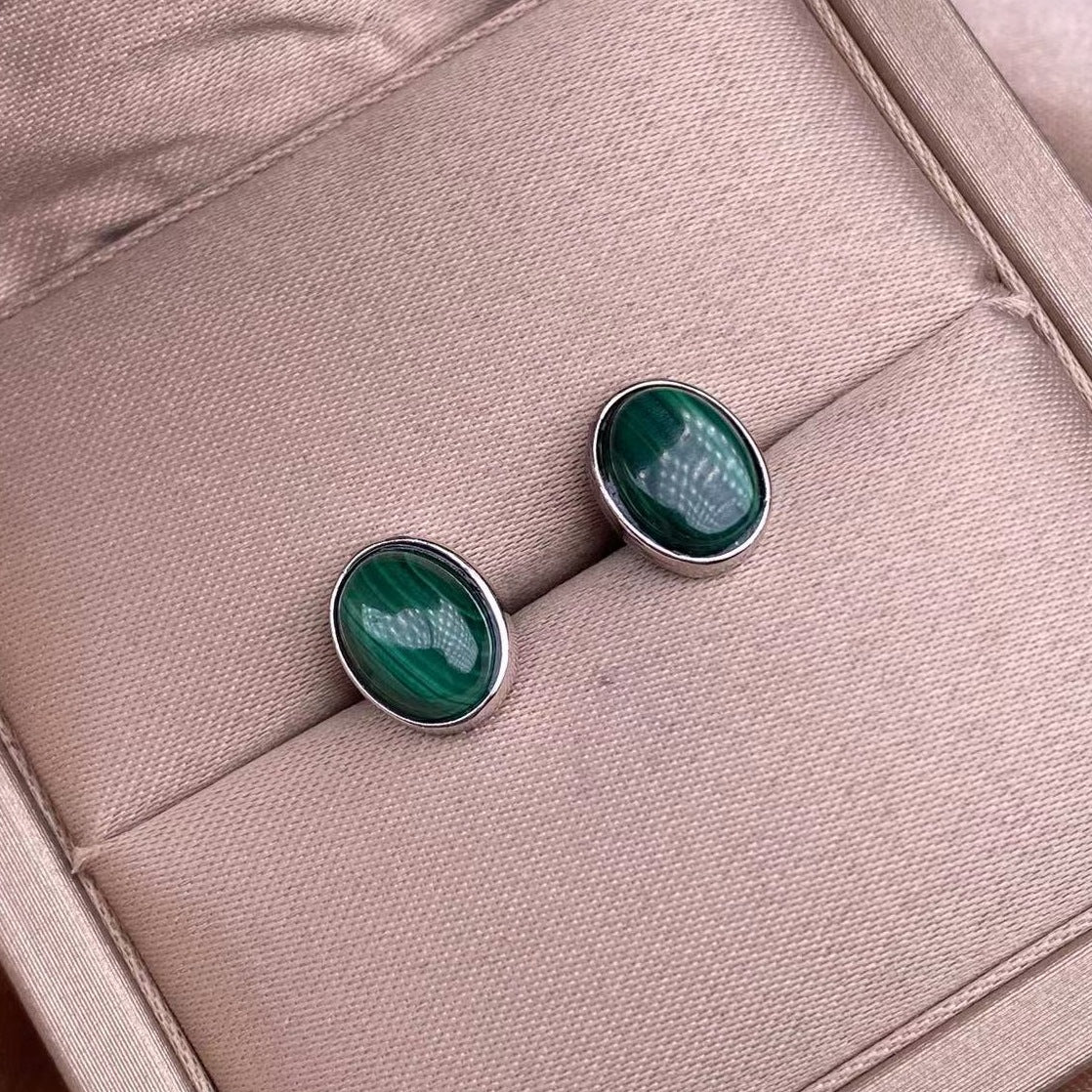 Malachite S925 Silver Inlaid Ornament Ear Studs