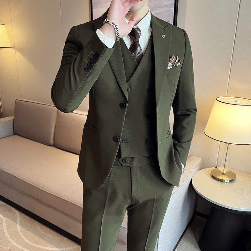 Three-piece Business Suits Slim Double Buckle Solid Color