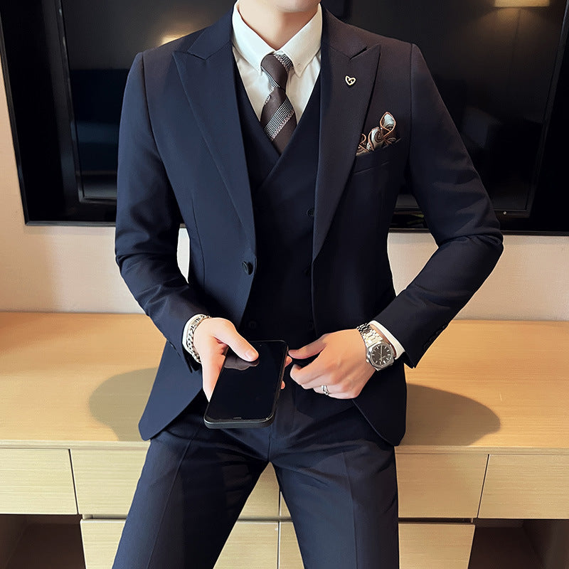 Three-piece Business Suits Slim Double Buckle Solid Color