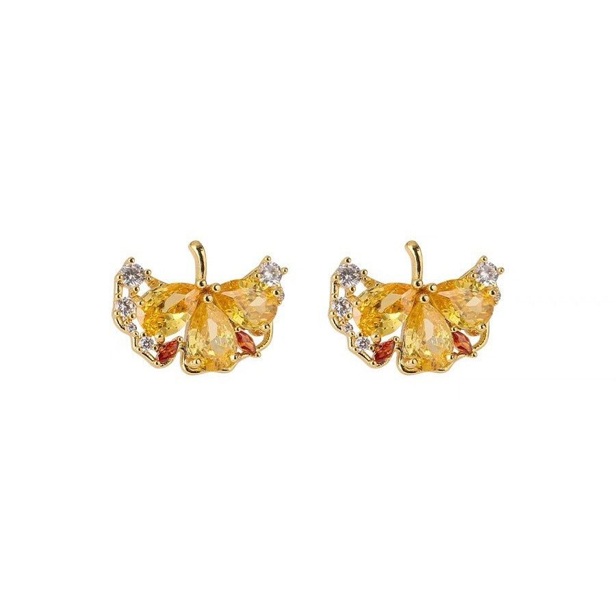 Shimmer Ginkgo Leaf Shimmer Zircon Ear Studs