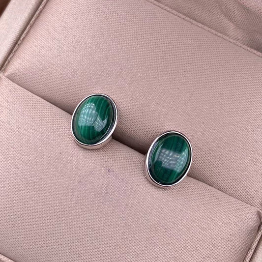 Malachite S925 Silver Inlaid Ornament Ear Studs