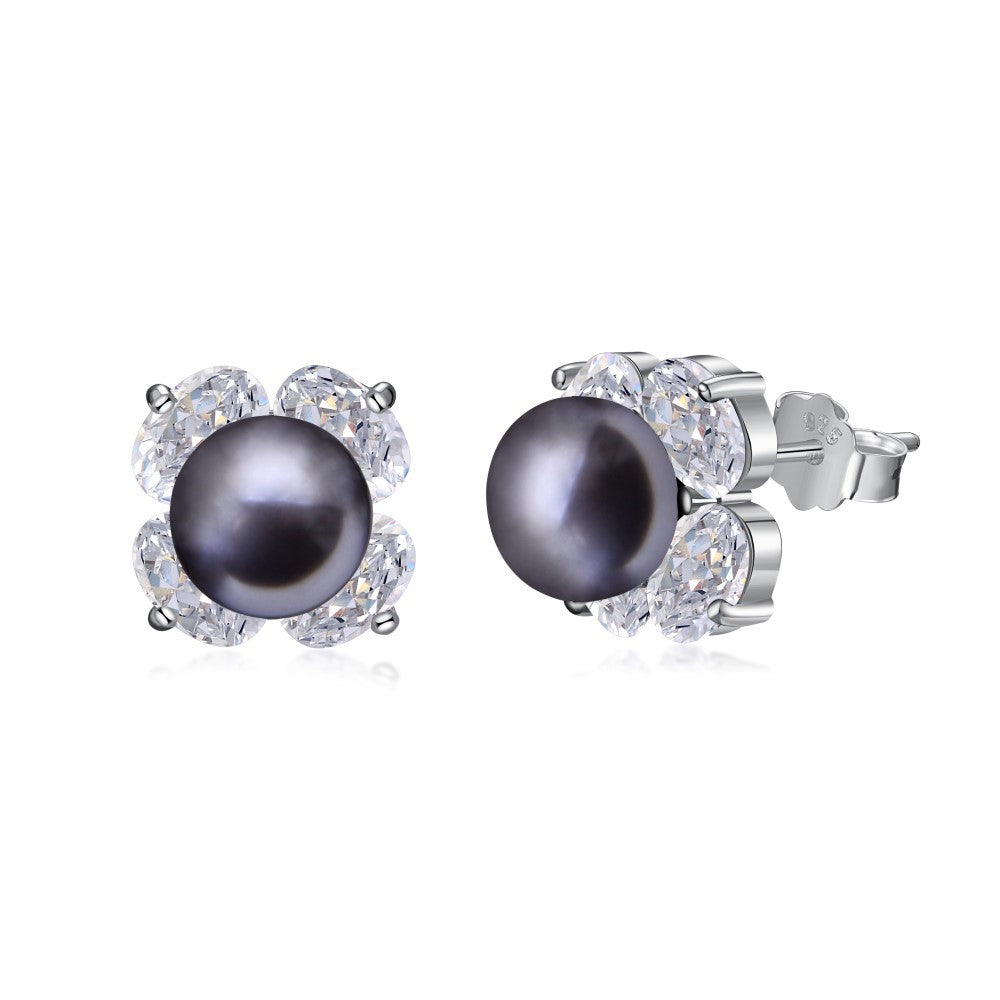 Silver Needle Freshwater Pearl Ear Studs