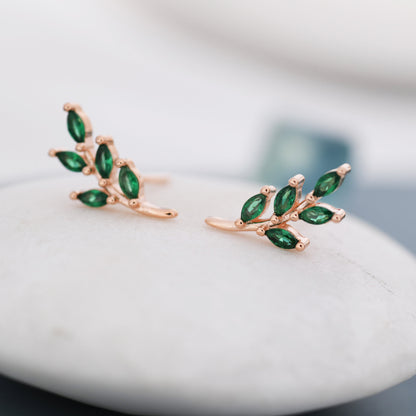 Emerald Leaves Ear Studs Olive Earrings