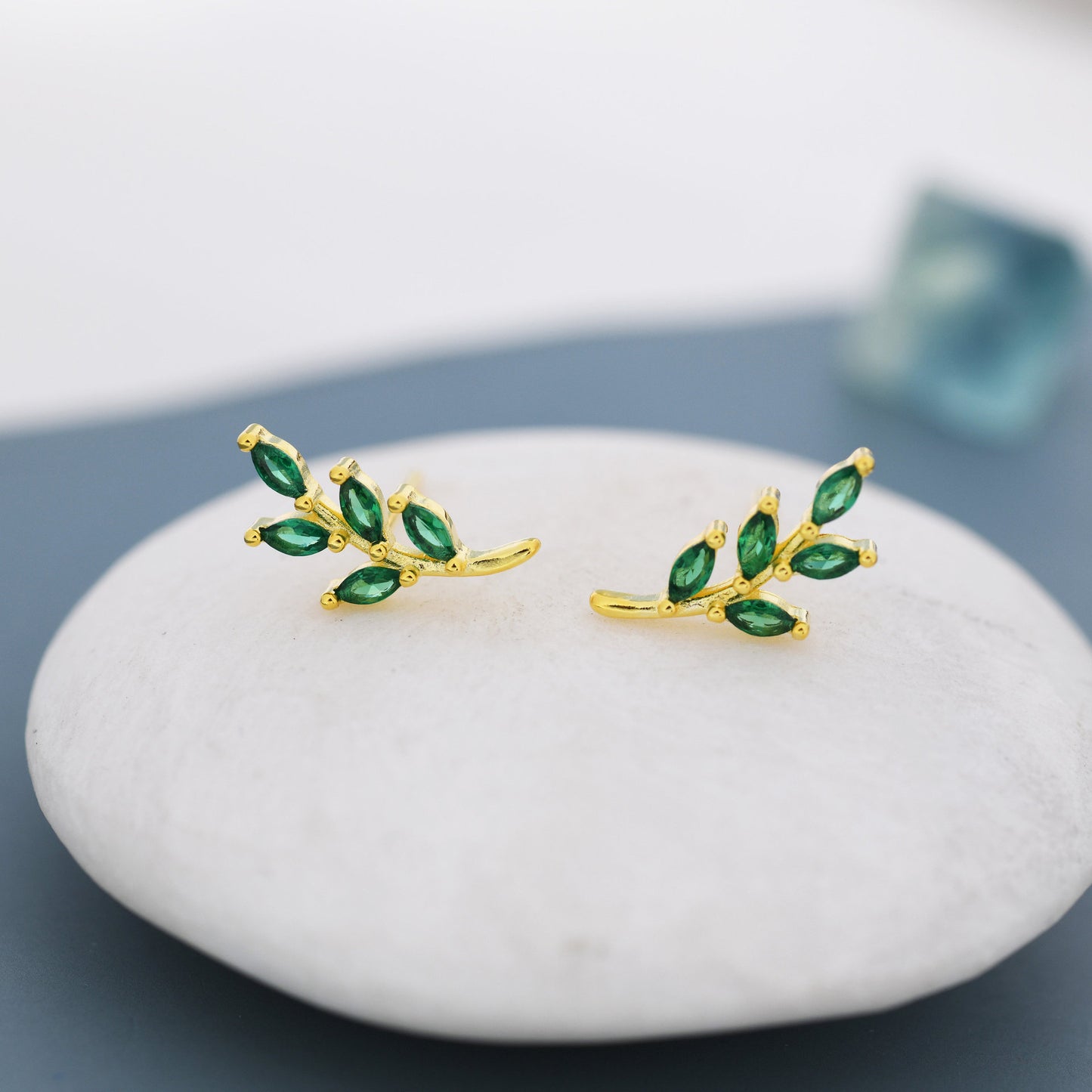 Emerald Leaves Ear Studs Olive Earrings