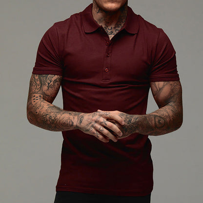 Solid Color Stand Collar Men's Casual Short Sleeve