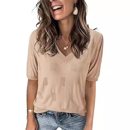 V-neck Summer Knitwear Short Sleeve Tops