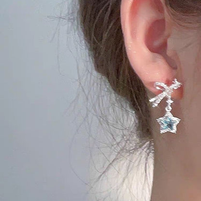 Full Diamond Blue Star Ear Studs