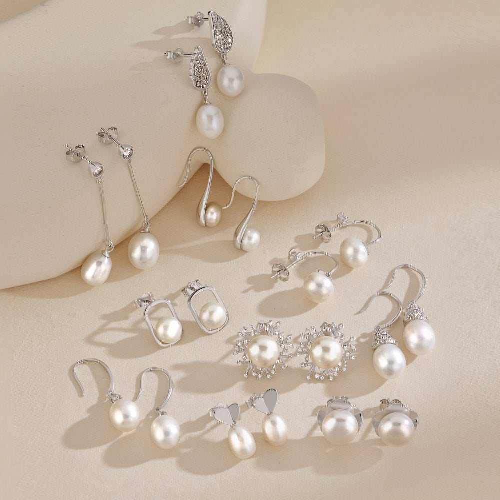 Silver Needle Freshwater Pearl Ear Studs