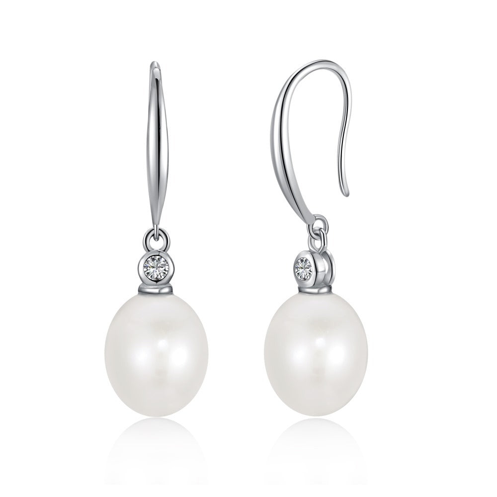 Silver Needle Freshwater Pearl Ear Studs