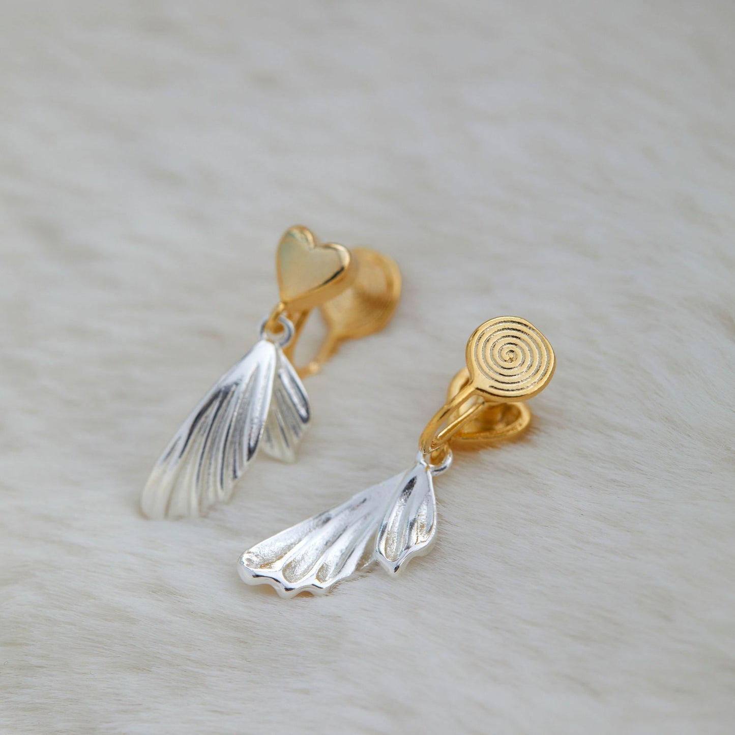 Gold And Silver Contrast Color Love Fishtail Earrings