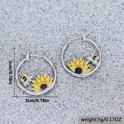 Sunflower Bee Round Ring Earrings