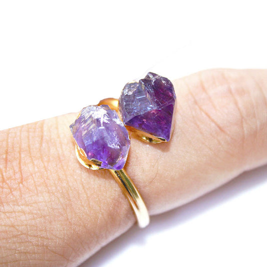 Natural Amethyst Black Tourmaline White Crystal Adjustable Rings