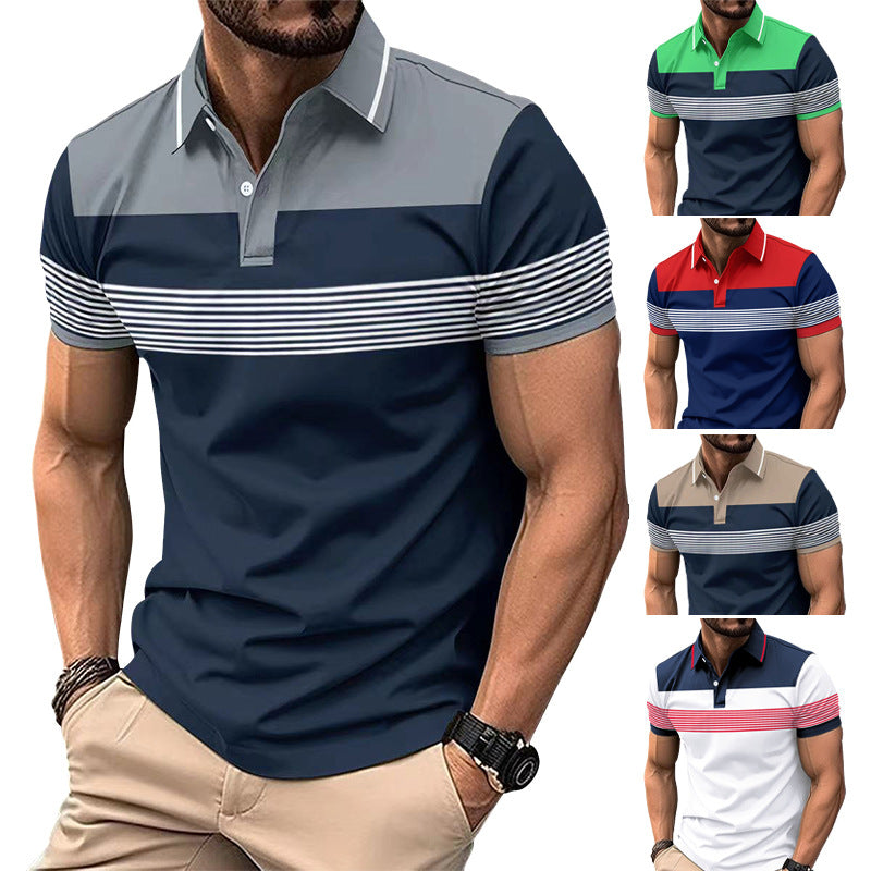 Casual V-neck Button Business Striped Polo Shirts