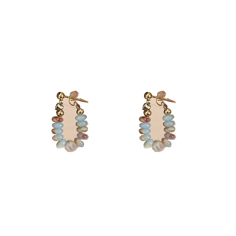 Color Dopamine Shoushan Stone Pearl Earrings