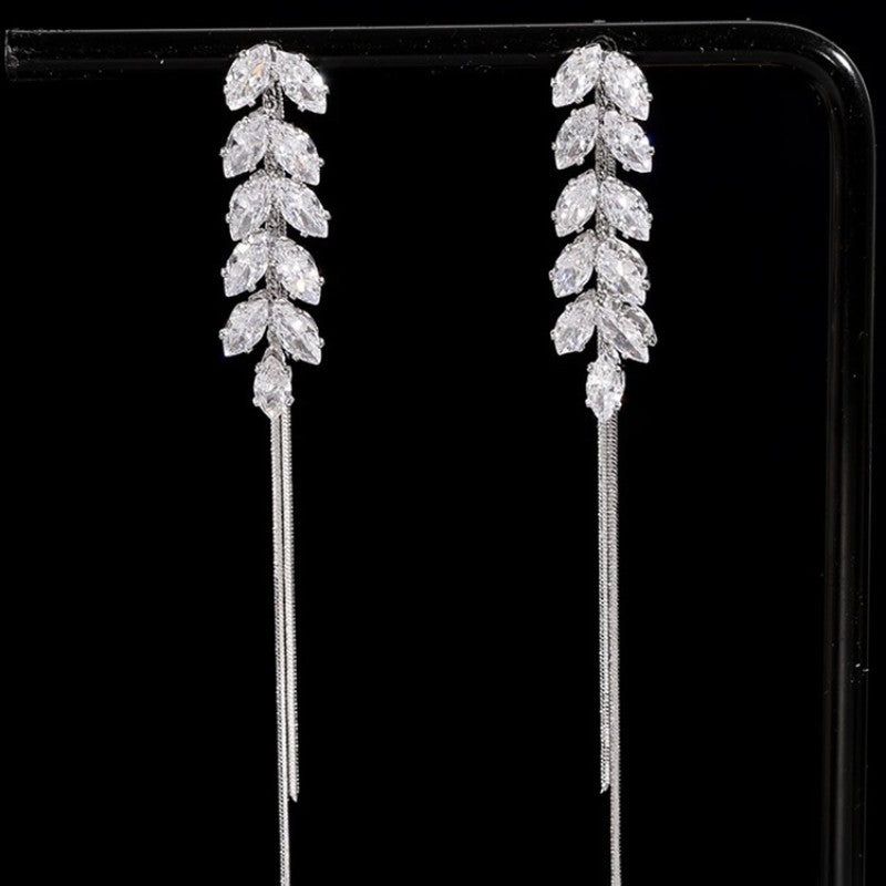 Rhinestone Zircon Leave Earrings