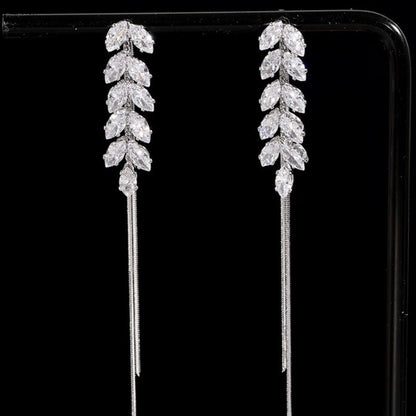 Rhinestone Zircon Leave Earrings