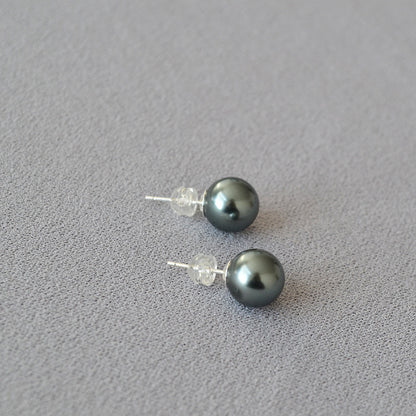 Circle Bright Bulb Pearl Silver Pin Earrings