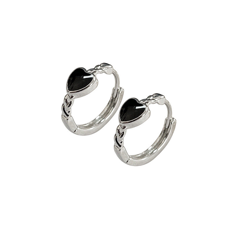 Black Love Heart Earrings Female Summer Ear Clips