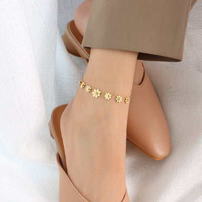 Titanium Steel Plated 18k Simple Flower Anklet