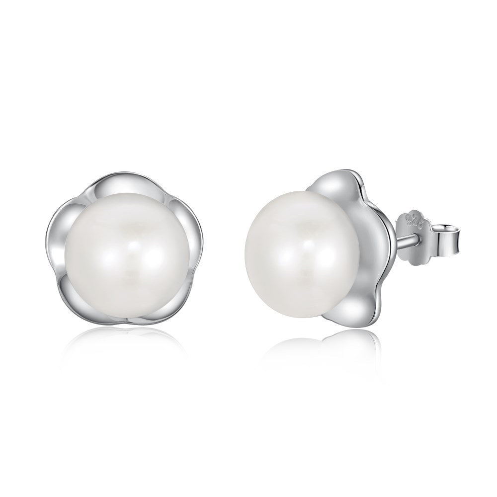 Silver Needle Freshwater Pearl Ear Studs