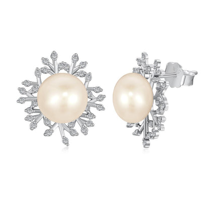 Silver Needle Freshwater Pearl Ear Studs