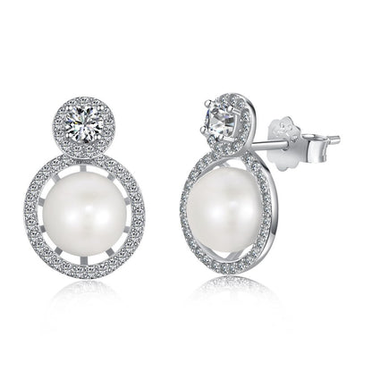 Silver Needle Freshwater Pearl Ear Studs