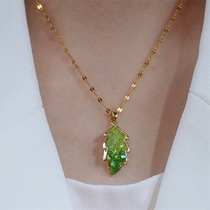 Green Crystal Leaf Necklaces