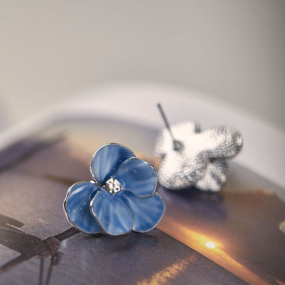 Blue Vintage Iris Tectorum Flower Phalaenopsis Stud Earrings