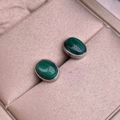 Malachite S925 Silver Inlaid Ornament Ear Studs