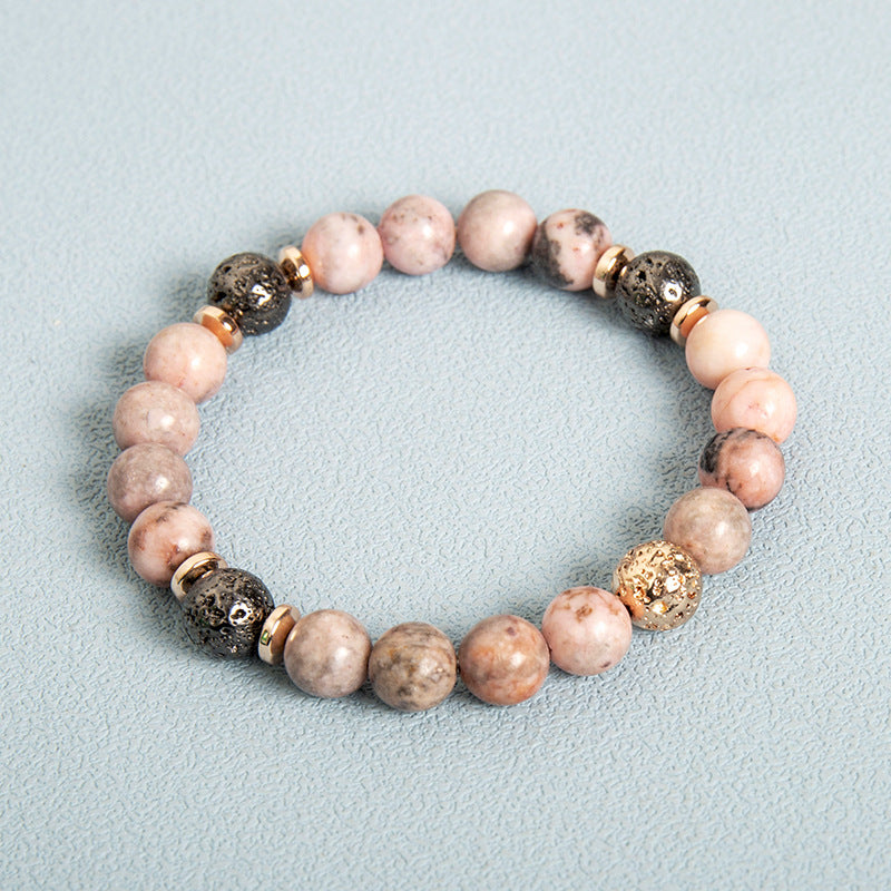 Natural Stone Pink Zebra Beaded Bracelets