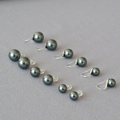 Circle Bright Bulb Pearl Silver Pin Earrings