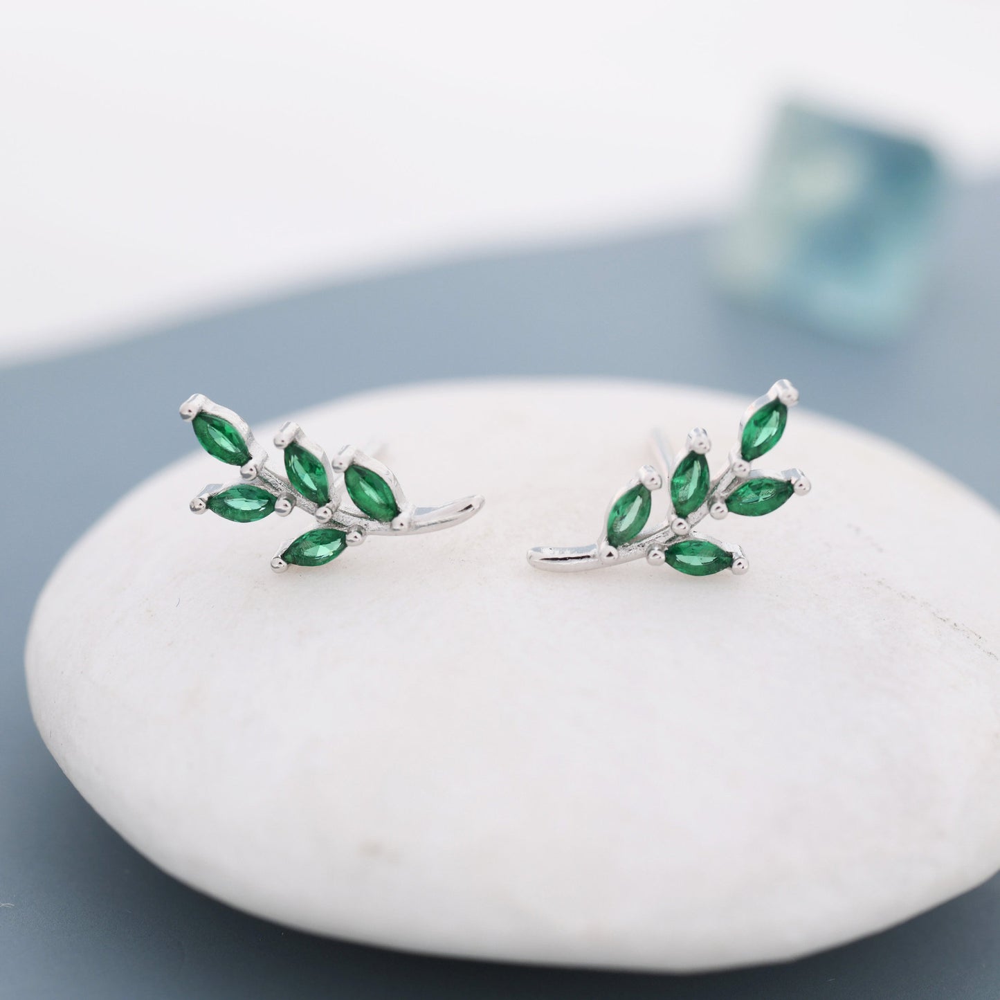 Emerald Leaves Ear Studs Olive Earrings