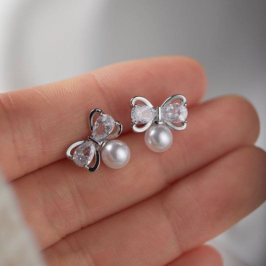 Bowknot Pearl Stud Exquisite Earrings