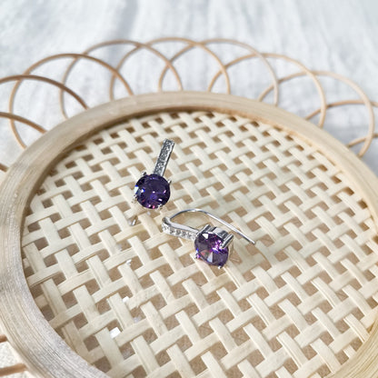 Four-claw Gem Purple Stone Earrings