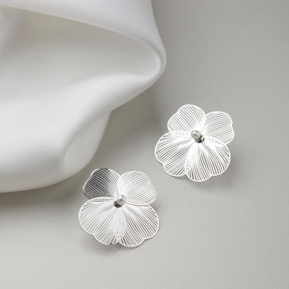 Silver Large Flower Ear Clips